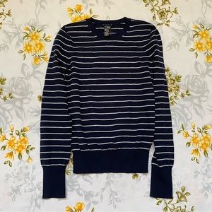 Theory Size TP Navy/White Crewneck Striped Sweater